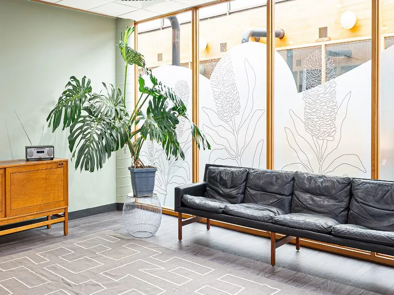 Reception lounge with leather sofa